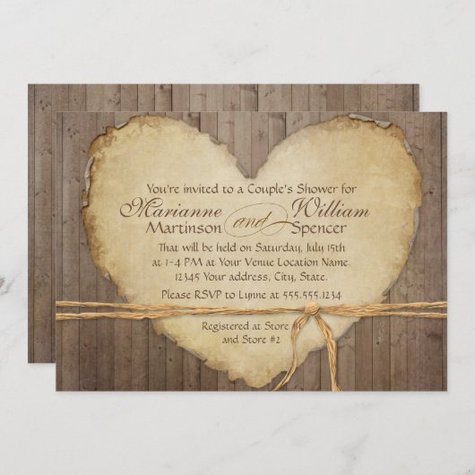 Rustikale Holzzaun Herzendusche Einladung (Vorne/Hinten)