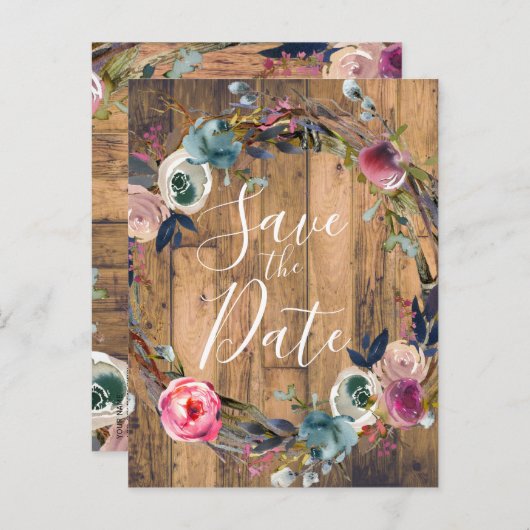 Rustikale Holzzweige Blumenkraut Save the Date Ankündigungspostkarte (Vorne/Hinten)