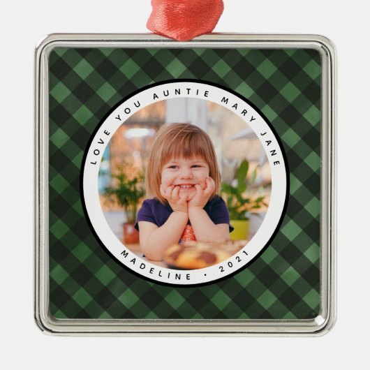 Rustikale Homespun Country Foto Tante Metal Orname Ornament Aus Metall (Vorne)