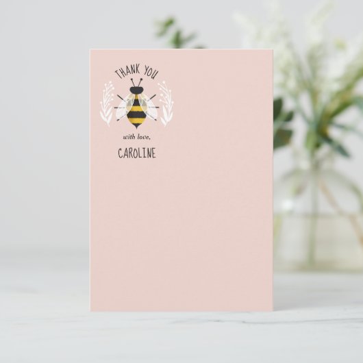 Rustikale Honigbiene Pink Flat Danke Note Card (Stehend Vorderseite)