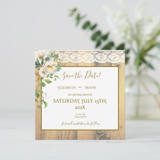 Rustikale Honigkiefer Save The Date (Stehend Vorderseite)