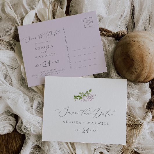 Rustikale horizontale Lilac-Save the Date-Postkart Einladungspostkarte
