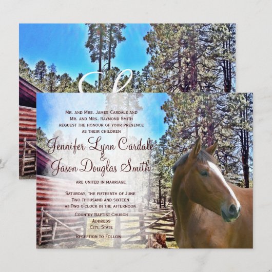 Rustikale Horse Corral Hochzeit Einladung (Vorne/Hinten)