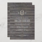 Rustikale Horseshoe Dark Barn Wood Wedding Einladung (Vorne/Hinten)