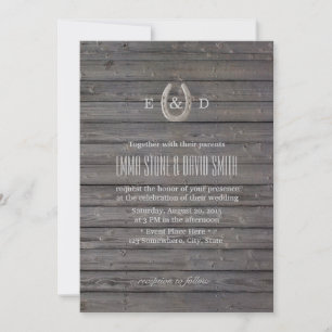 Rustikale Horseshoe Dark Barn Wood Wedding Einladung