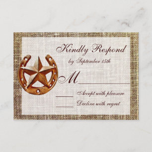 Rustikale Horseshoe Star Burlap Wedding RSVP Cards