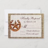 Rustikale Horseshoe Star Burlap Wedding RSVP Cards (Vorderseite)
