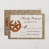 Rustikale Horseshoe Star Burlap Wedding RSVP Cards (Vorne/Hinten)