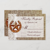 Rustikale Horseshoe Star Burlap Wedding RSVP Cards (Vorne/Hinten)