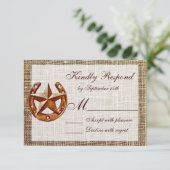 Rustikale Horseshoe Star Burlap Wedding RSVP Cards Karte (Stehend Vorderseite)