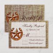 Rustikale Horseshoe Star Burlap Wedding RSVP Cards Karte (Vorne/Hinten)
