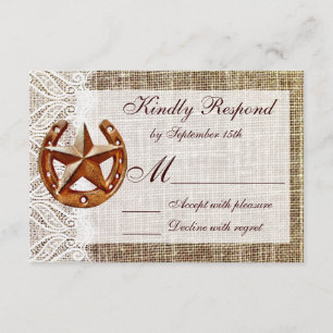 Rustikale Horseshoe Star Burlap Wedding RSVP Cards Karte