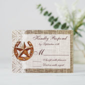Rustikale Horseshoe Star Burlap Wedding RSVP Cards Karte (Stehend Vorderseite)