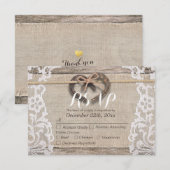 Rustikale Horseshoes Burlap Lace Wedding RSVP Antw Karte (Vorne/Hinten)