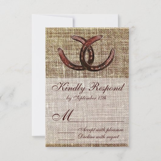Rustikale Horseshoes Burlap Print Wedding RSVP Car (Vorderseite)