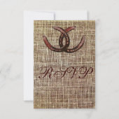 Rustikale Horseshoes Burlap Print Wedding RSVP Car (Rückseite)
