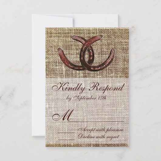 Rustikale Horseshoes Burlap Print Wedding RSVP Car Karte (Vorderseite)