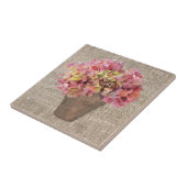 Rustikale Hortensie in Vase Blume auf Leinwand Fliese (Seite)