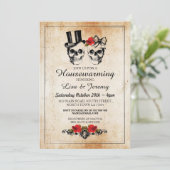 Rustikale Housewarming-Rosen-Schädel laden Einladung (Stehend Vorderseite)