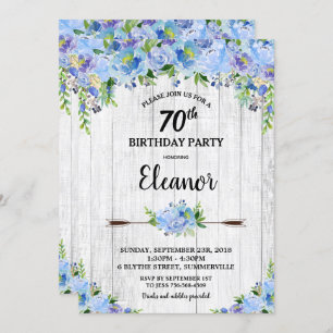 Rustikale Hübsch Blue Floral Blume 70. Geburtstag Einladung