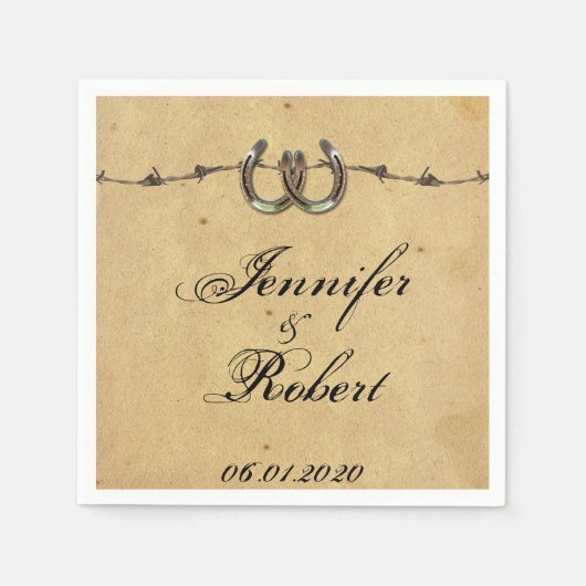 Rustikale Hufeisen Barbed Wedding Napkin Serviette (Vorderseite)
