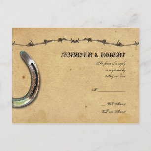 Rustikale Hufeisen Barbed Wedding RSVP Einladungspostkarte