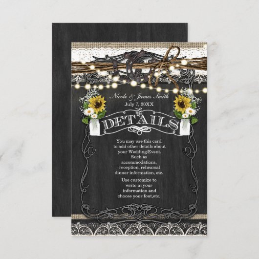 Rustikale Hufeisen & Blume Länderbeschreibung Begleitkarte (Vorne/Hinten)