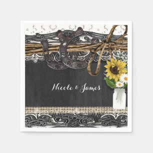 Rustikale Hufeisen & Blumen Landhochzeit Serviette