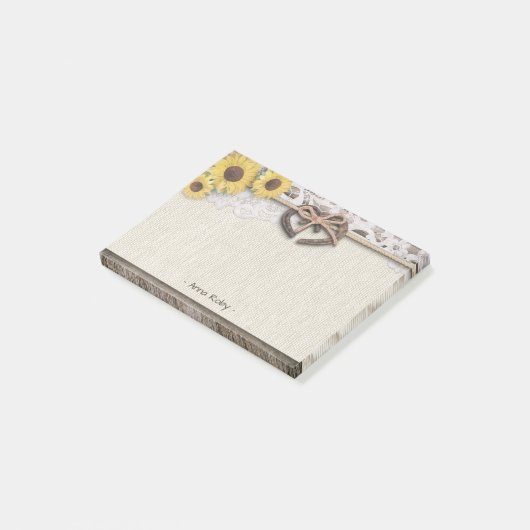 Rustikale Hufeisen Burlap Lace Sonnenblumen Hochze Post-it Klebezettel (angewinkelt)