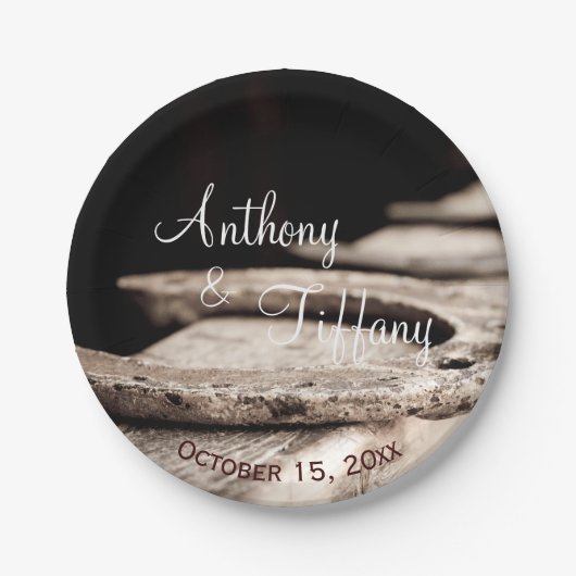 Rustikale Hufeisen Cowboy Hochzeitstorte Pappteller (Vorderseite)