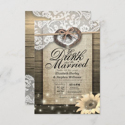 Rustikale Hufeisen Essen Drink Verheiratet Hochzei Einladung (Vorne/Hinten)