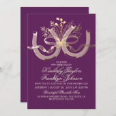 Rustikale Hufeisen Gold und Pflaume Hochzeit Einladung (Vorne/Hinten)