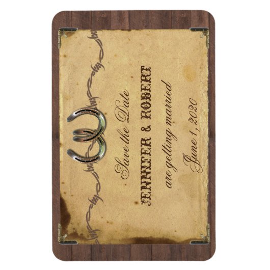 Rustikale Hufeisen Hochzeit retten das Datum Magnet (Vertikal)