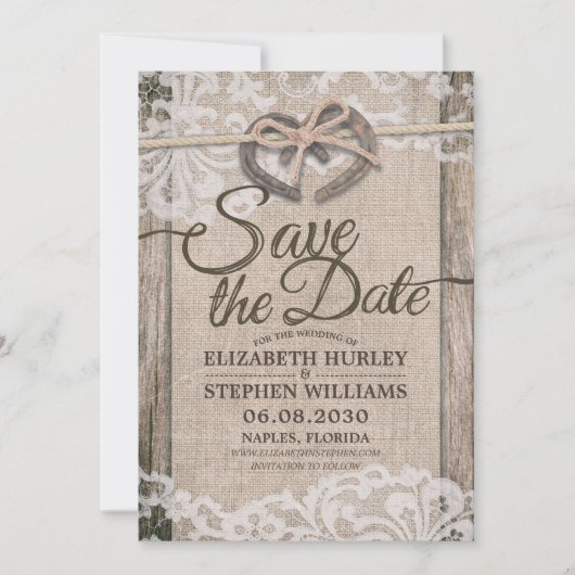 Rustikale Hufeisen-Hochzeit Save The Date (Vorderseite)