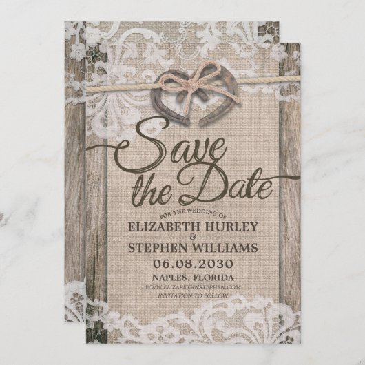 Rustikale Hufeisen-Hochzeit Save The Date (Vorne/Hinten)