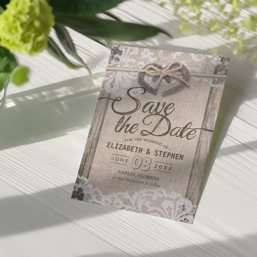 Rustikale Hufeisen-Hochzeit Save The Date