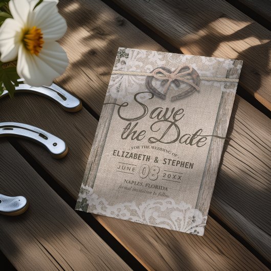 Rustikale Hufeisen-Hochzeit Save The Date