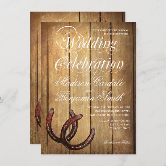Rustikale Hufeisen Hochzeitsfeiern Einladung (Vorne/Hinten)