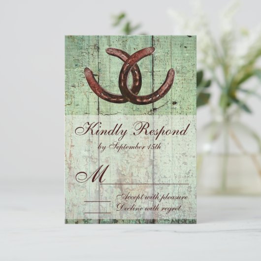 Rustikale Hufeisen im Landstil Hochzeit RSVP (Stehend Vorderseite)
