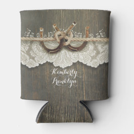 Rustikale Hufeisen Lace Wood Wedding Dosenkühler