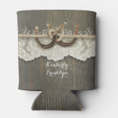 Rustikale Hufeisen Lace Wood Wedding Dosenkühler (Rückseite)
