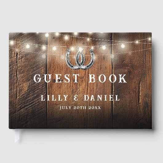 Rustikale Hufeisen-Lichterkette aus Scheunenholz f Gästebuch (Vorderseite)