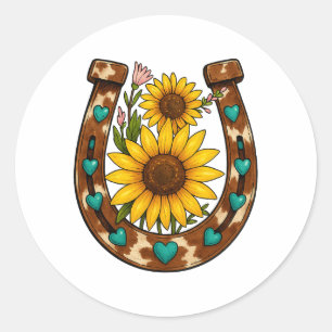Rustikale Hufeisen-Sonnenblumen Landblumen Runder Aufkleber