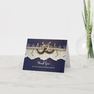 Rustikale Hufeisen-Spitze-Holz-Navy-Hochzeit-Danke Dankeskarte