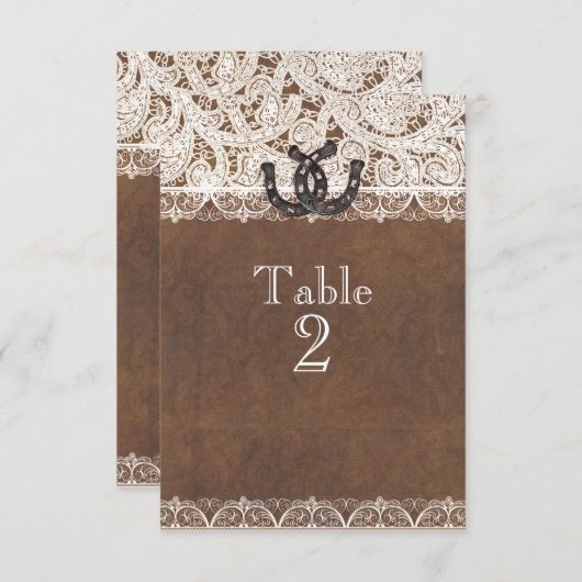 Rustikale Hufeisen & Spitzen Tischnummern (Vorne/Hinten)