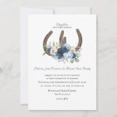 Rustikale Hufeisen und Blume Dusty Blue Einladung (Vorderseite)