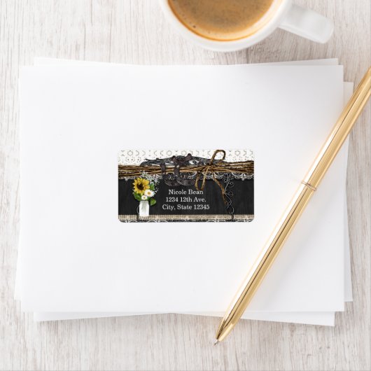 Rustikale Hufeisen und Blume - Hochzeitstempel Adressaufkleber (Insitu)