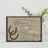 Rustikale Hufeisen und Burlap-Hochzeit Einladung (Stehend Vorderseite)