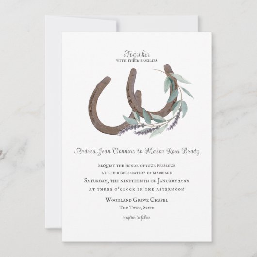 Rustikale Hufeisen und Lavendel Einladung (Vorderseite)