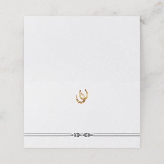 Rustikale Hufeisen und Seidentrimm Platzkarte (Außenseite Aufgefaltet)